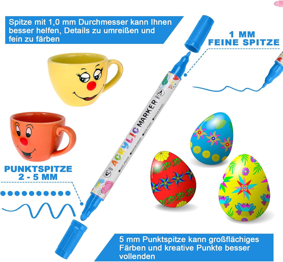 KEMYR 100 Farben Acrylstifte Set mit Doppelspitze, Acrylmarker Wasserfeste für Steine, Holz, Glas &