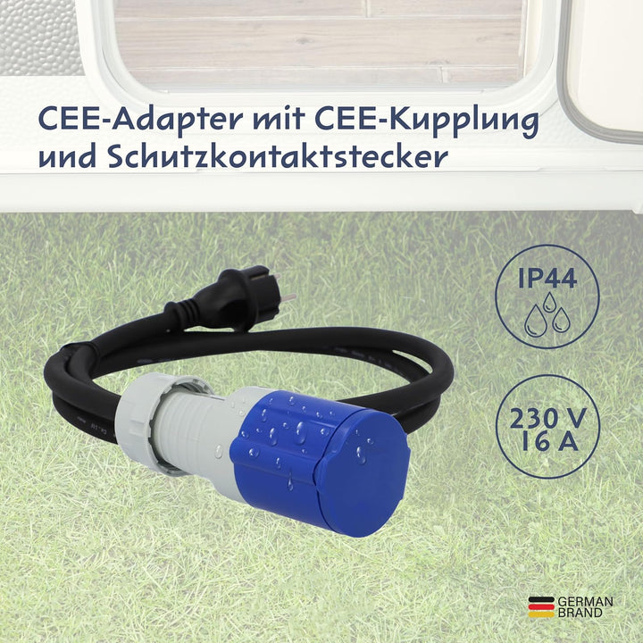 cartrend Explorer CEE Adapter mit CEE-Kupplung und Schutzkontaktstecker zum Anschluss von Wohnmobile