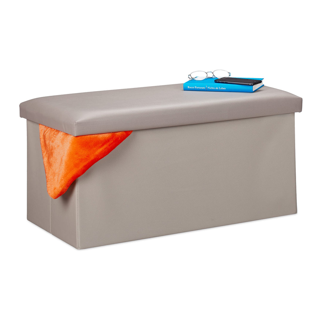 Relaxdays, faltbar, Flur, Schlafzimmer, HBT 37,5 x 76,5 x 38,5 cm, grau, Sitzbank mit Stauraum Kunst