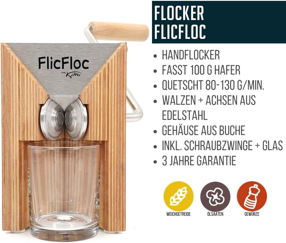 KoMo FlicFloc Flockenquetsche (Haferquetsche) - Haferflocken für dein Müsli oder Porridge im Handumd