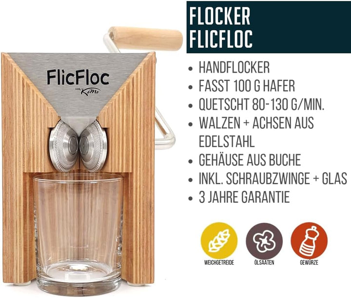 KoMo FlicFloc Flockenquetsche (Haferquetsche) - Haferflocken für dein Müsli oder Porridge im Handumd