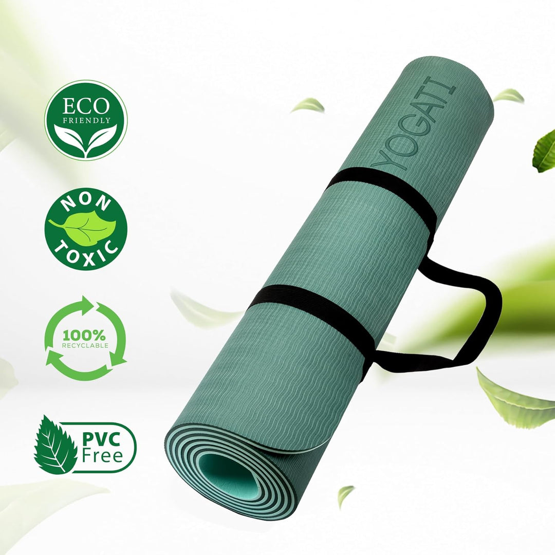 YOGATI Sportmatte Fitnessmatte Rutschfest mit Tragegurt. Gymnastikmatte für Yoga, Pilates und Fitnes