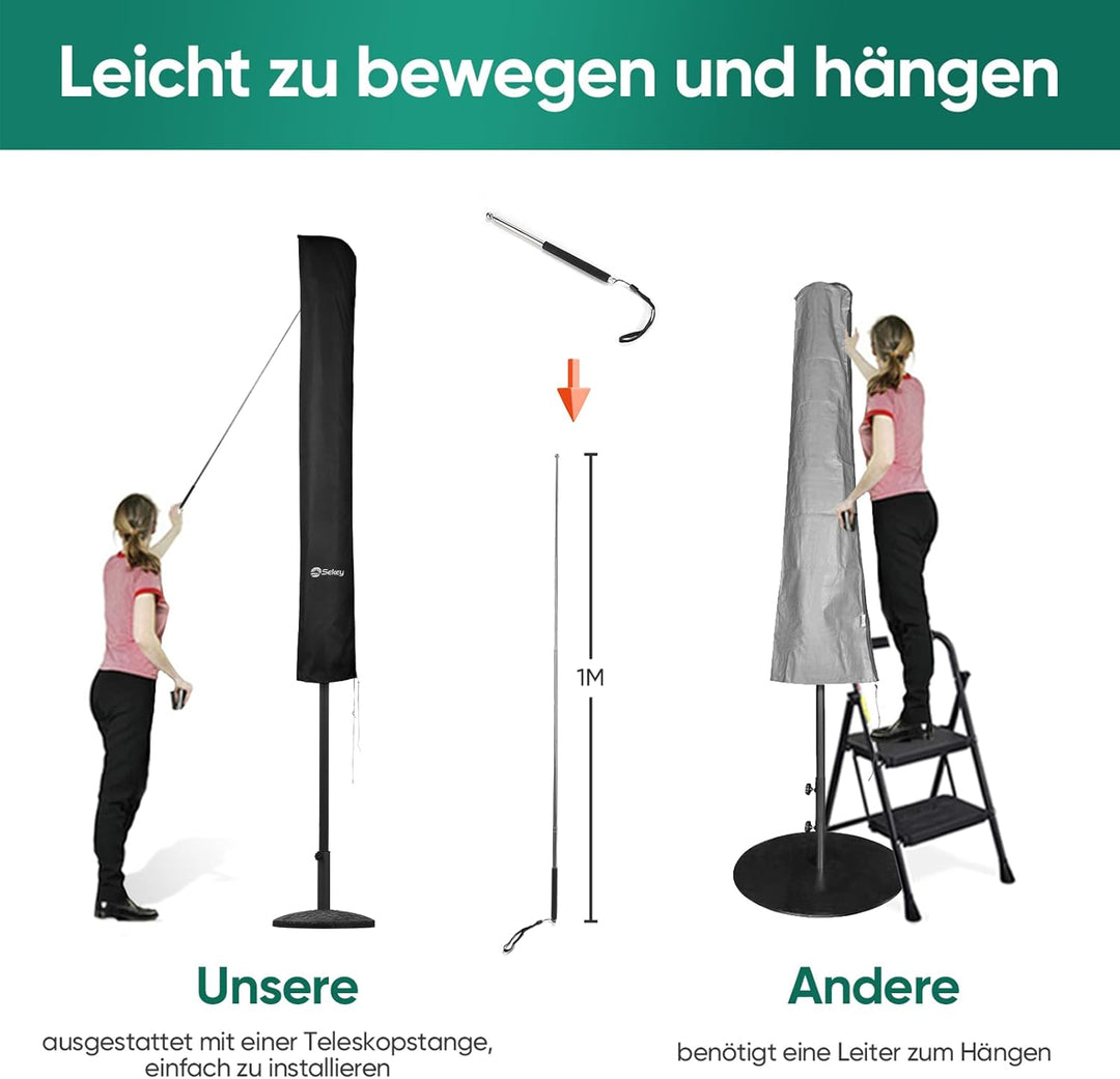 Sekey Sonnenschirm Schutzhülle für 300 cm Sonnenschirm | Mit Montagestab & Reissverschluss (175×30,5