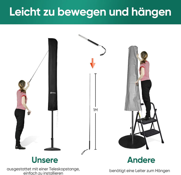 Sekey Sonnenschirm Schutzhülle für 300 cm Sonnenschirm | Mit Montagestab & Reissverschluss (175×30,5
