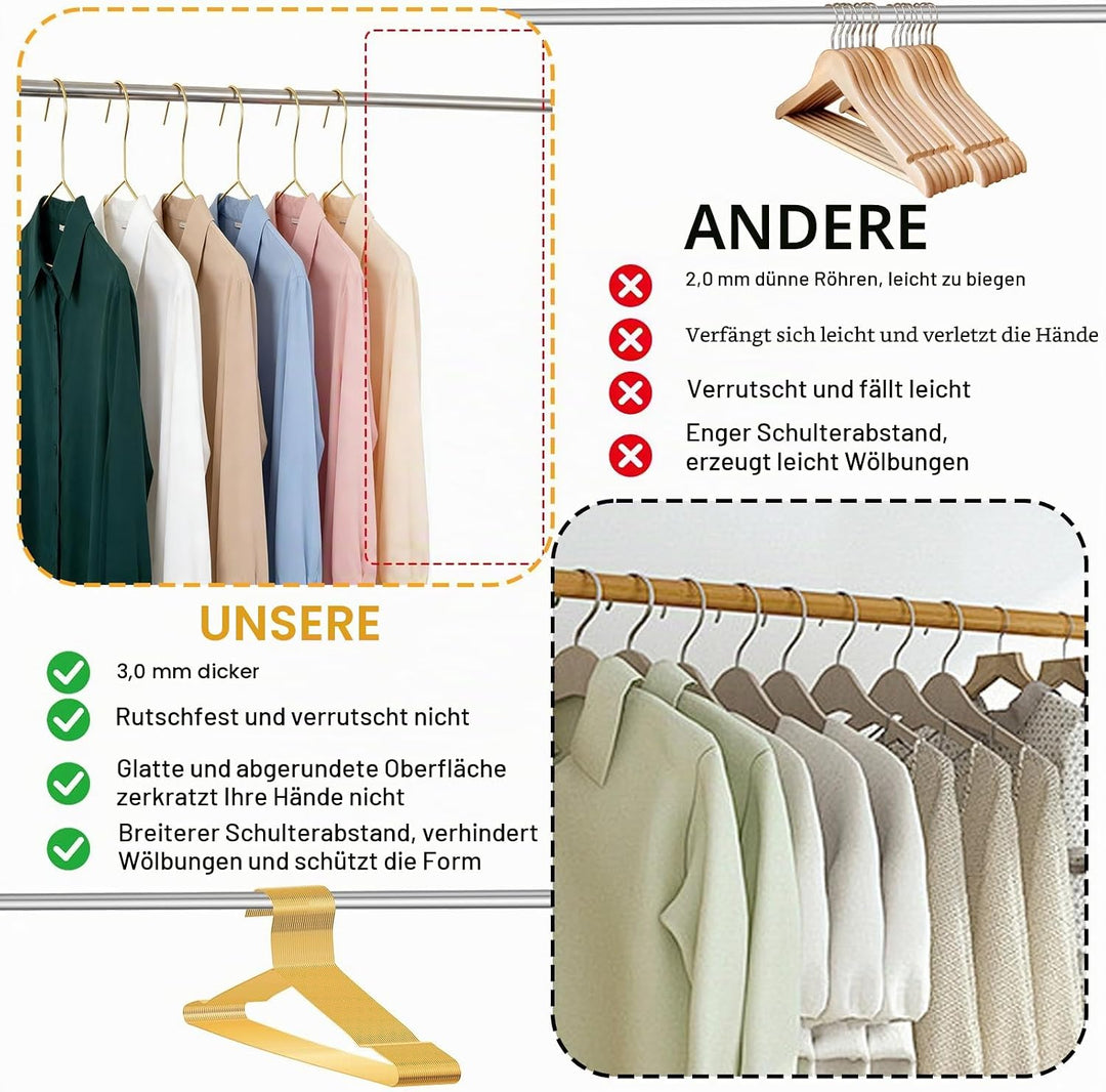 YEXEXINM 30er-Pack Goldene Metallbügel, 42cm Edelstahl Kleiderbügel mit Kugelspitzen, 3,0mm Dicke Ro