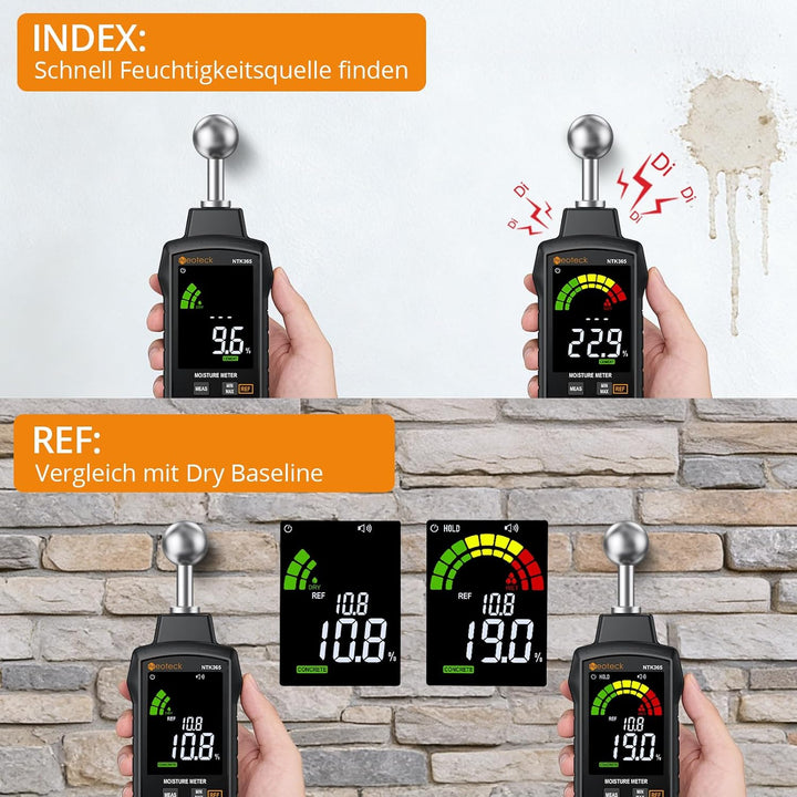 Neoteck Pinless Feuchtigkeitsmesser mit Farb-LCD und akustischem Alarm Sonden-Feuchtigkeitsmessgerät