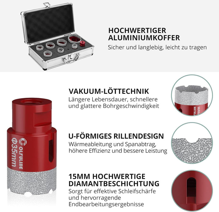 COLFULINE 8PCS Diamantbohrer Set Lochsäge Bohrkrone 20/25/30/35/40/45/50/68 mm Fliesenbohrer Glasboh