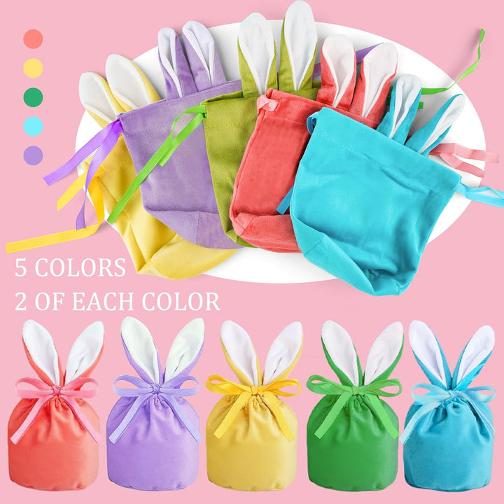 20 Stück Osterhasen Samtbeutel Set – 10 Samtsäckchen mit Ohren & 10 Geschenkanhänger, Dekorative Ost