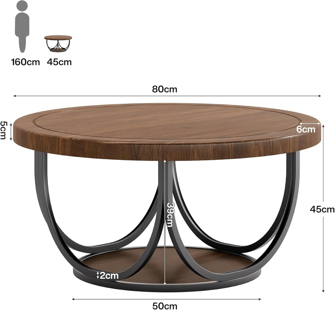 Tribesigns Runder Couchtisch, 80 cm Runder Holztisch, Bauernhaus Grosse Runde wohnzimmertisch mit 2-