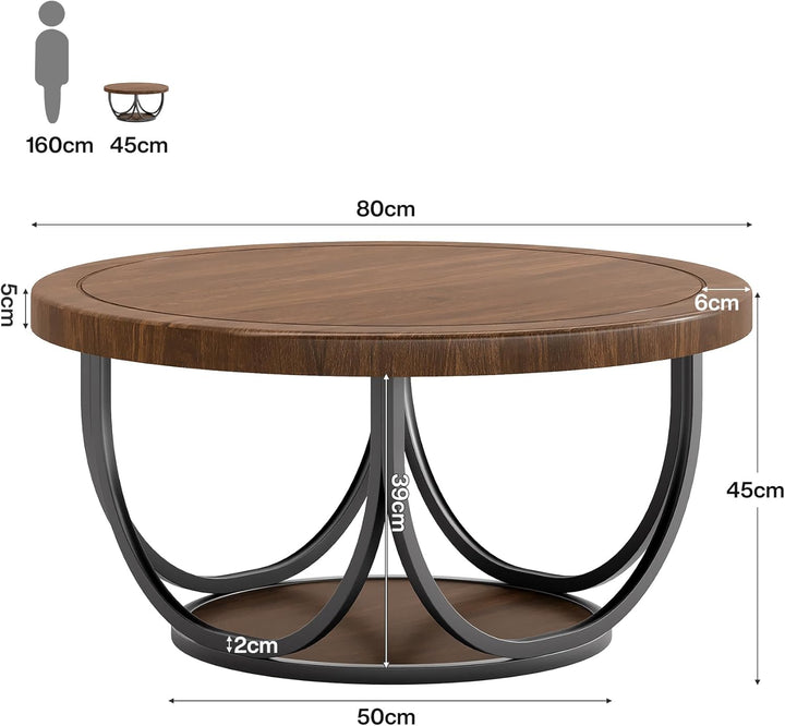 Tribesigns Runder Couchtisch, 80 cm Runder Holztisch, Bauernhaus Grosse Runde wohnzimmertisch mit 2-