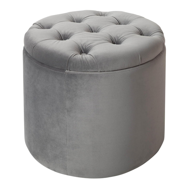 riess-ambiente.de Eleganter Hocker MODERN BAROCK 50cm Silbergrau Samt Couchtisch Tisch Aufbewahrungs