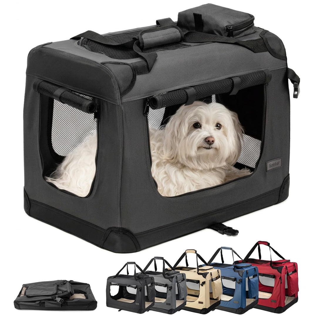 lionto Hundetransportbox Hundetasche Hundebox faltbare Kleintiertasche, (M) 60x42x44 cm schwarz Schw