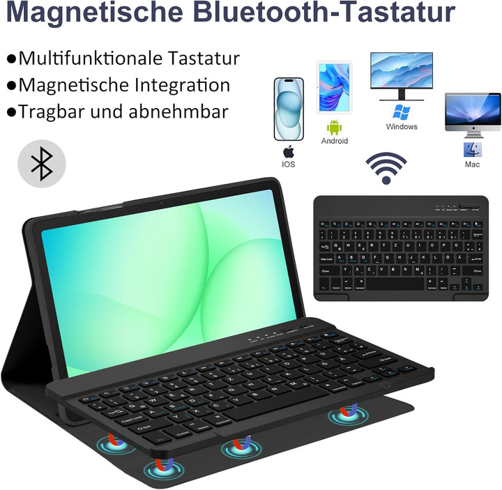 HOTLIFE Tastatur Hülle für Samsung Galaxy Tab А11+ 2025/А9+ 11 Zoll 2023, Schutzhülle mit Automatisc
