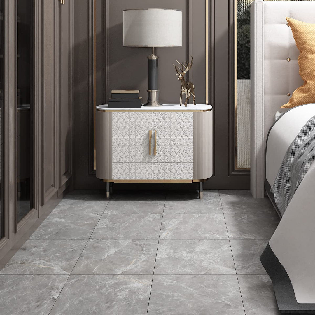 Livelynine 16 Fliesen PVC Bodenbelag Selbstklebend Betongrau 30CM X 30CM Fliese Vinylboden Selbstkle