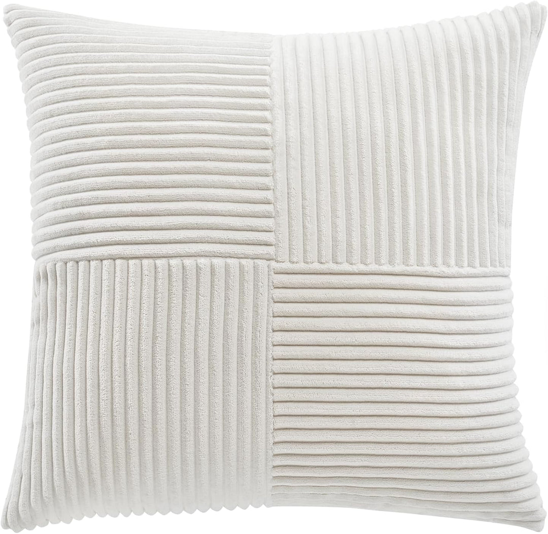 FDTERN 2er Set Creme Weiss Kordsamt Kissenbezug 55x55CM Weich Moderne Dekorative Kissenbezüge Kissen