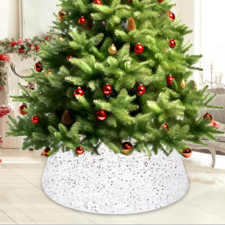 Weihnachtsbaumrock-Dekorationen, 60 cm Weihnachtsbaumrock Baumkragen Rot Glitzernd Weihnachtsbaum So