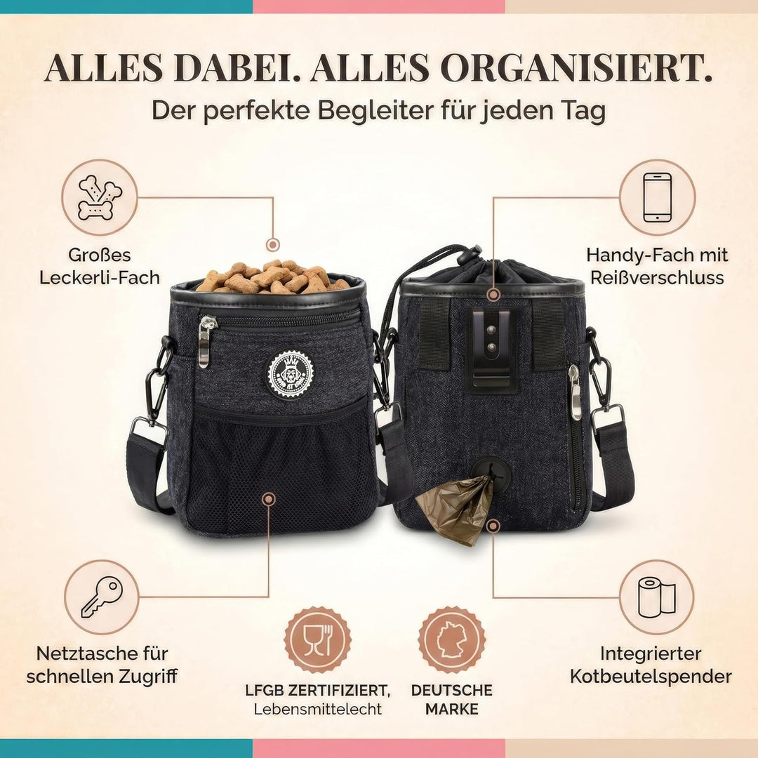 HUND IST KÖNIG® Premium Leckerlibeutel für Hunde - der Alleskönner - Robuster Futterbeutel Hunde mit