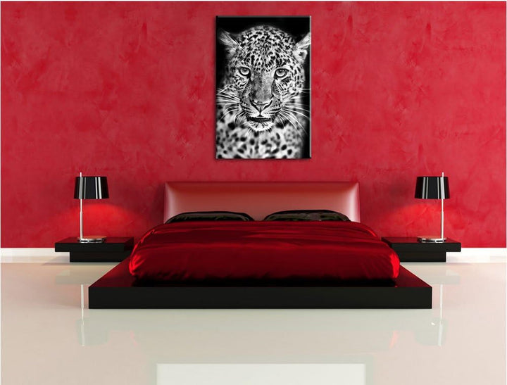 Pixxprint Stolzer Leopard / 100x70cm Leinwandbild bespannt auf Holzrahmen/Wandbild Kunstdruck Dekora