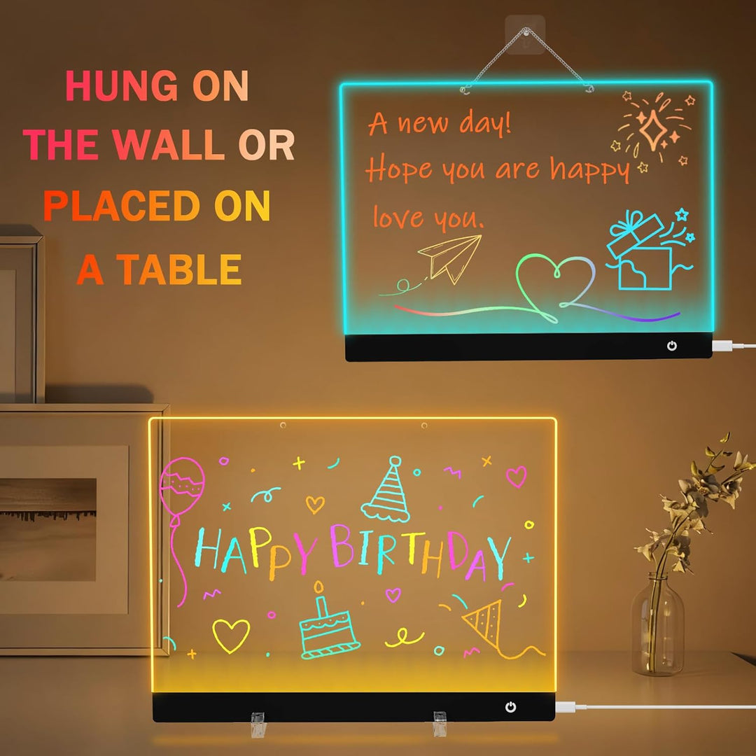 LED Notiztafel mit Farben, LED Schreibtafel mit 6 Farben & 5 Modi, 30x20cm Acryl Notiztafel, Maltafe
