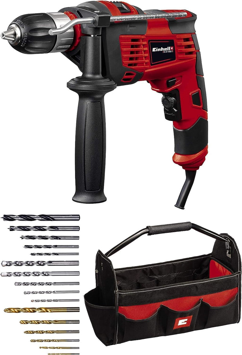 Einhell Schlagbohrmaschinen-Set TC-ID 1000 E Kit (1.010 W, Bohrleistung Holz 32 mm, Metall 13 mm, Be