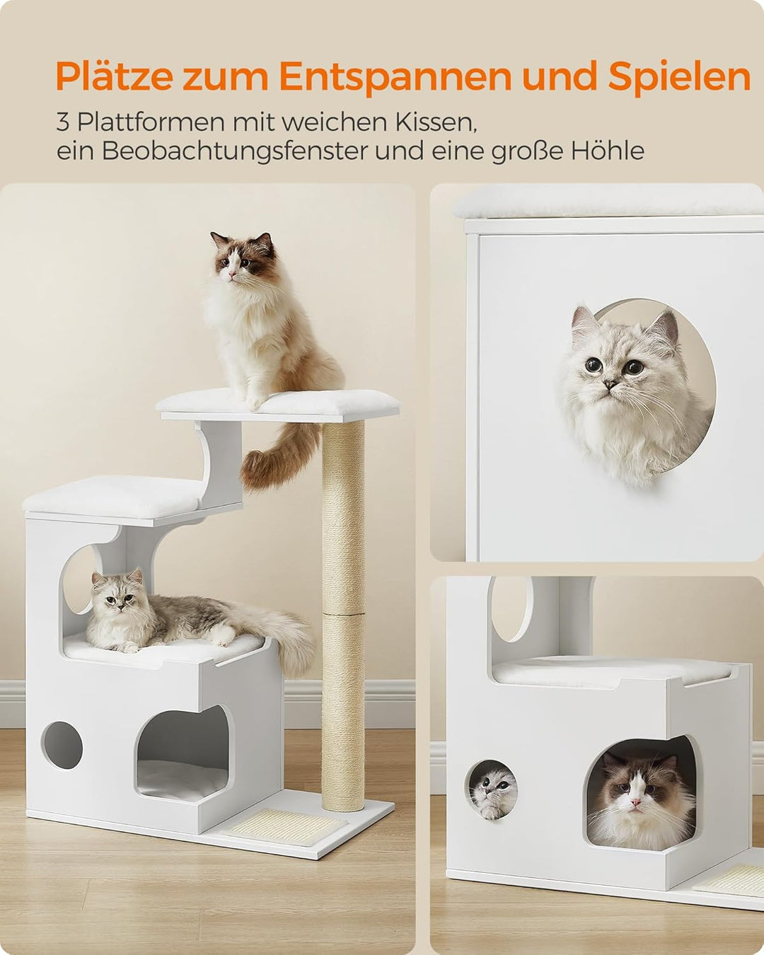 Feandrea Kratzbaum, 86 cm hoher Katzenbaum, Spanplatten-Katzenkratzbaum, mit Höhle, Liegeflächen, Sä