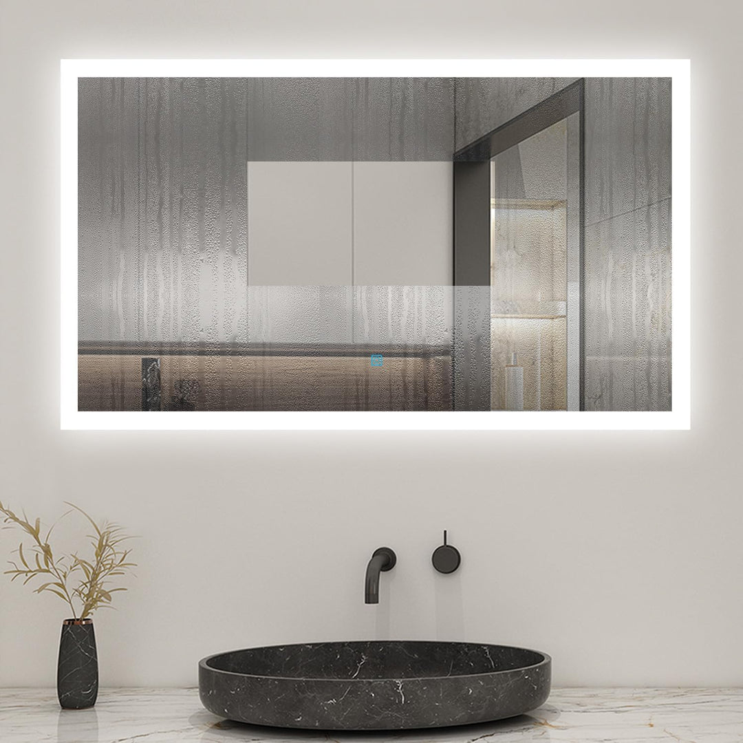 60x50cm LED Badspiegel mit Wandschalter/Touchschalter,Badspiegel mit Beleuchtung,Beschlagfrei,Badezi