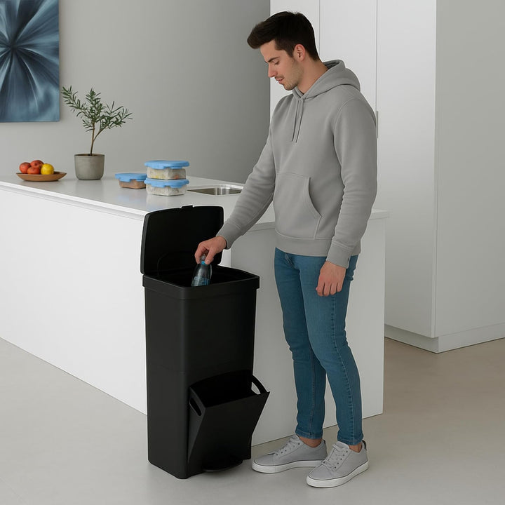 SP Berner – Recycling-Abfalleimer 70 l mit Pedal – 3 Fächer (30 l + 10 l + 30 l) – Ideal für Küche,