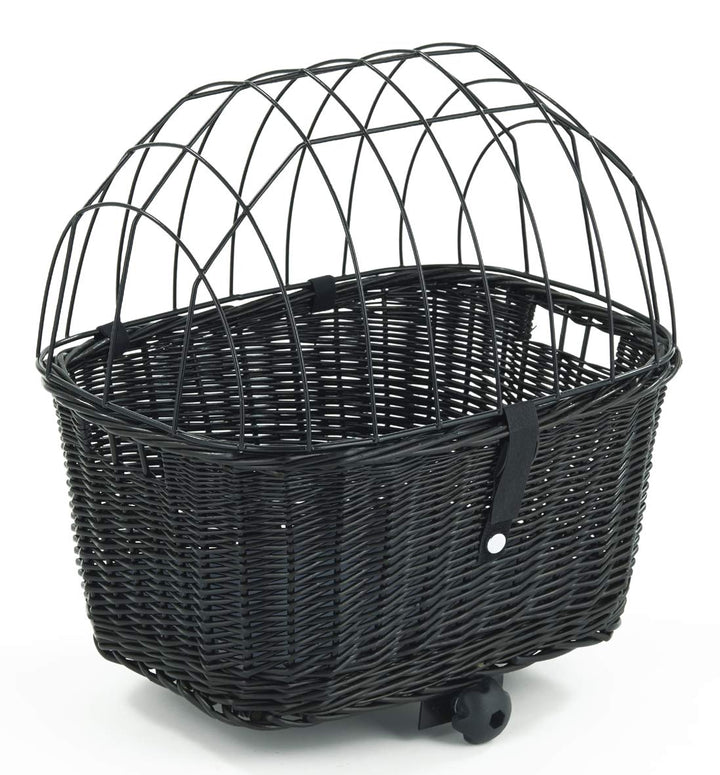 Tigana - Hundefahrradkorb für Gepäckträger aus Weide mit Gitter 44 x 34 cm Eckig Schwarz (S-S) (mit