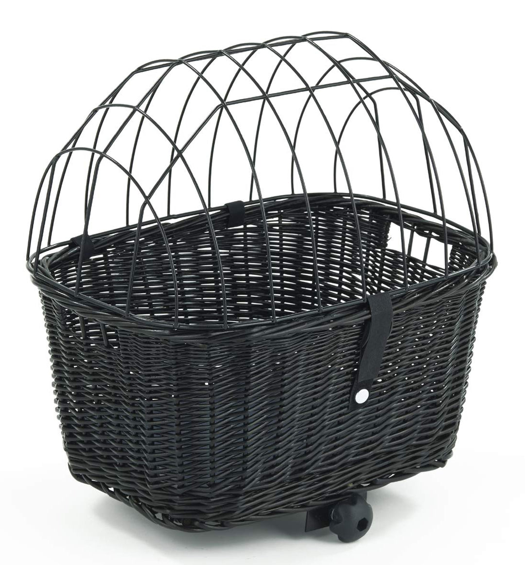 Tigana - Hundefahrradkorb für Gepäckträger aus Weide mit Gitter 50 x 38 cm Eckig Schwarz (S-S) (ohne