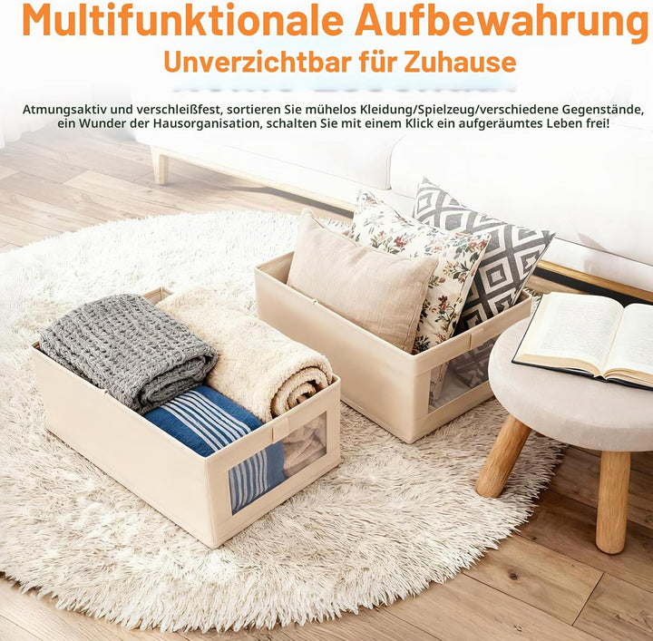 Faltbarer Kleiderschrank-Organizer – Leinenaufbewahrungsbehälter mit Klarem Fenster, Stoffbox für Sc