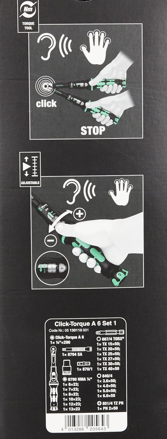 Wera 05130110001 Click-Torque A 6 Set 1 Drehmomentschlüssel-Satz Single, Single