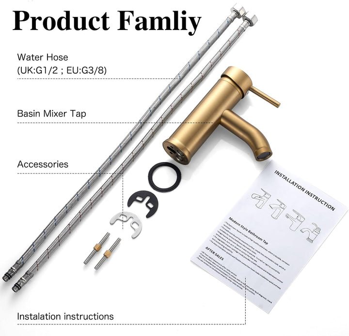 kisimixer Wasserhahn Bad Gebürstetes Gold Waschtischarmatur, Armatur Badezimmer Einhebelmischer Misc
