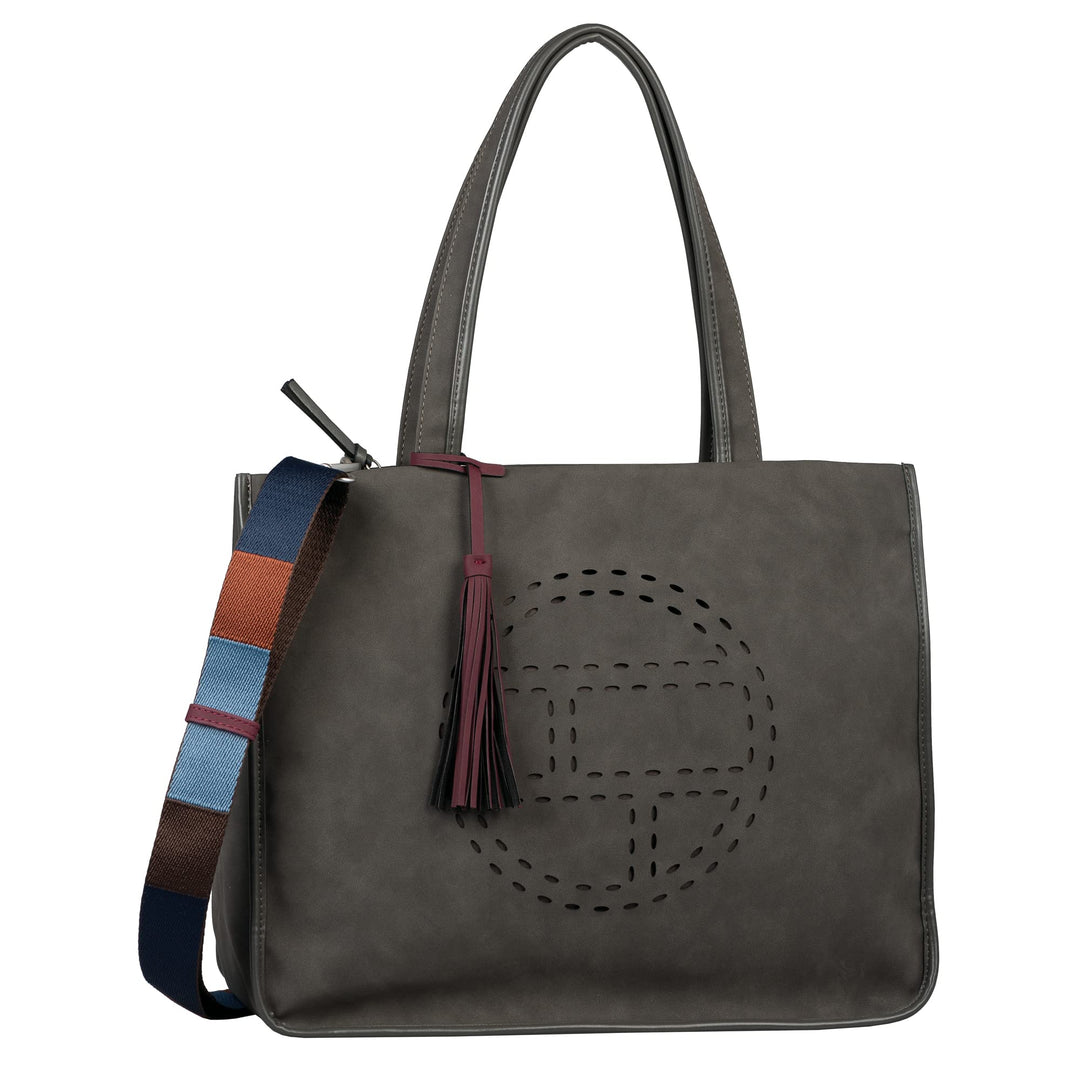TOM TAILOR bags Ronda Damen Shopper Umhängetasche Reissverschluss Gross Grau