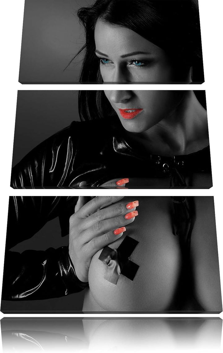 Pixxprint schwarzhaarige sexy Frau schwarz/weiss als Leinwandbild/Grösse: 3 Teilig (120x80 cm) cm/Wa