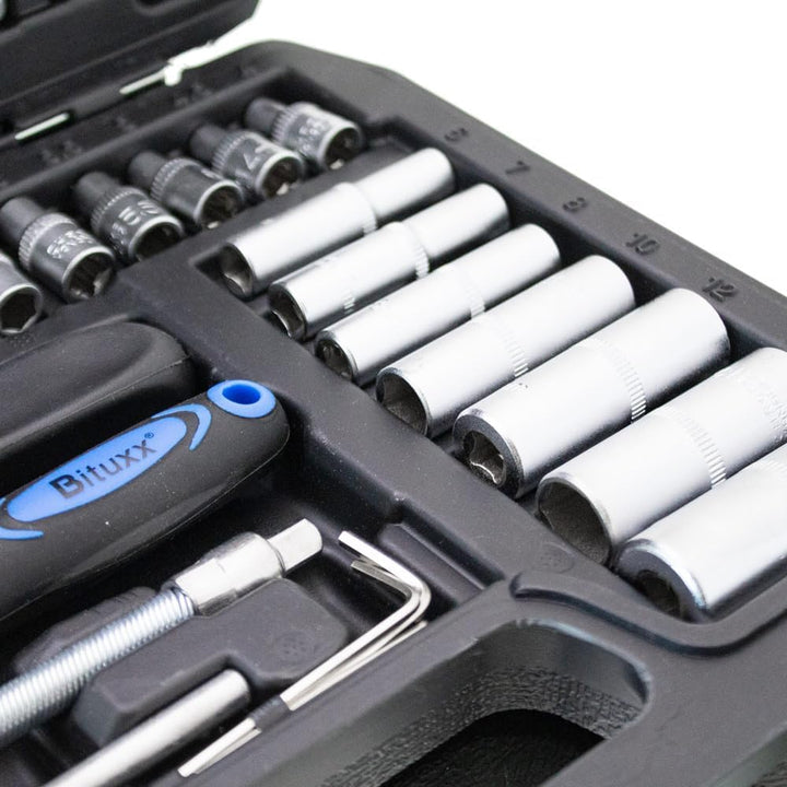 BITUXX® Werkzeugkoffer 53 tlg Werkzeug Knarrenkasten 1/4" Ratschenkasten Nusskasten Stecknuss Umfang