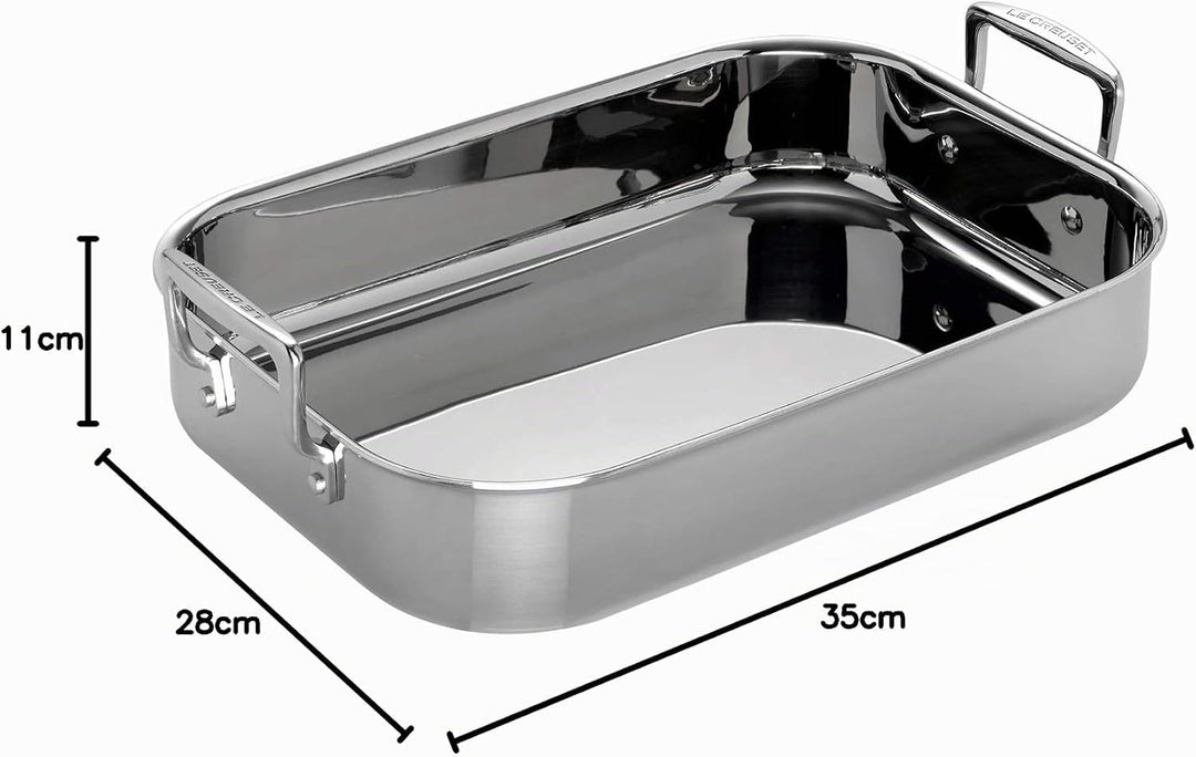 Le Creuset Bratreine aus 3-ply Edelstahl, 35 cm, Rechteckig, Für alle Herdarten inkl. Induktion geei