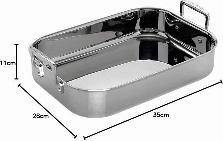 Le Creuset Bratreine aus 3-ply Edelstahl, 35 cm, Rechteckig, Für alle Herdarten inkl. Induktion geei