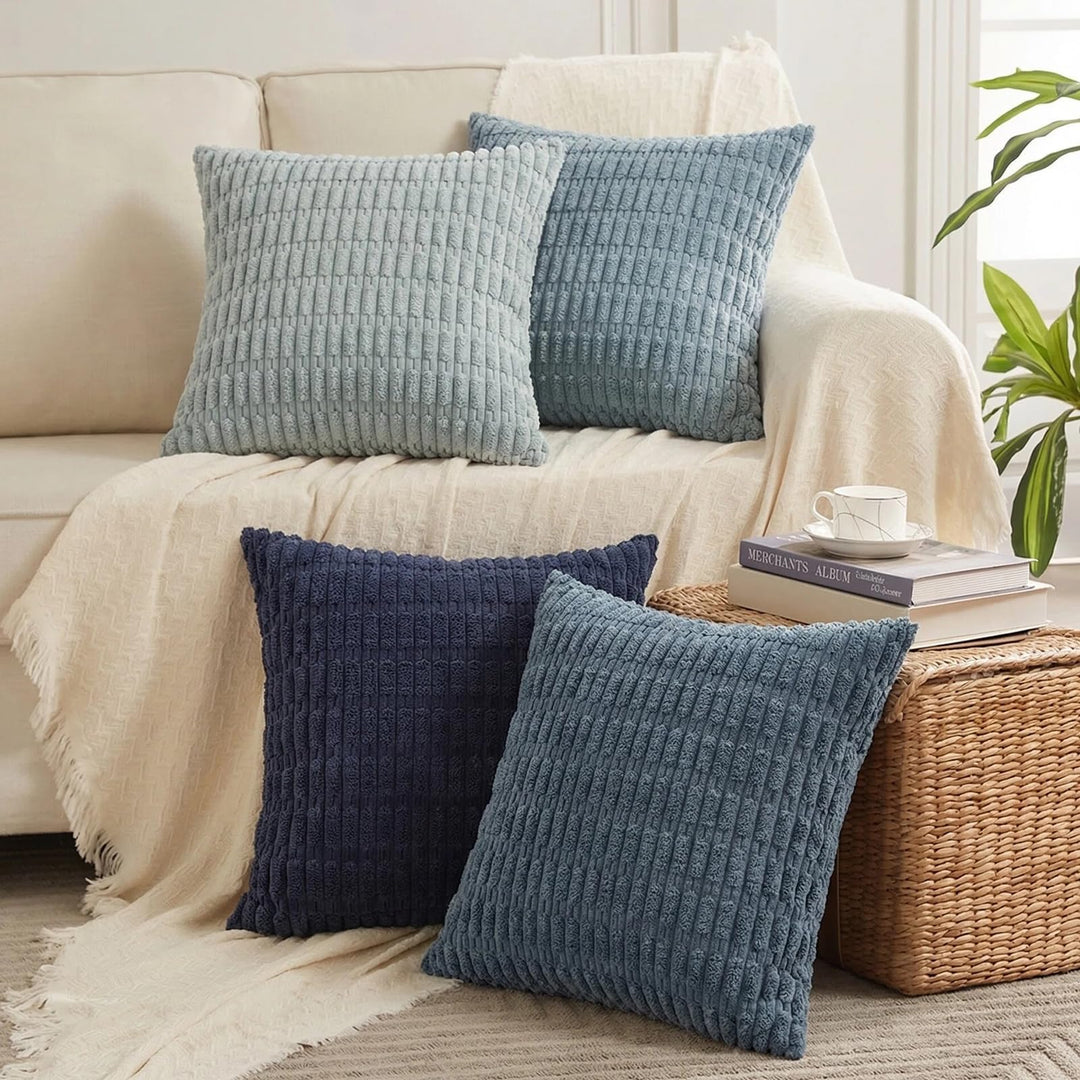 4er Set Boho Kissenbezug 35x35 Blautöne Kissenbezüge Kordsamt Kissenhülle Dekokissenbezug Sofakissen