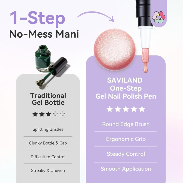 SAVILAND One-Step Gel Nagellack Stiftset: 6 Farben Transparente Nude Töne Hellrosa Rouge Cat Eye Gel