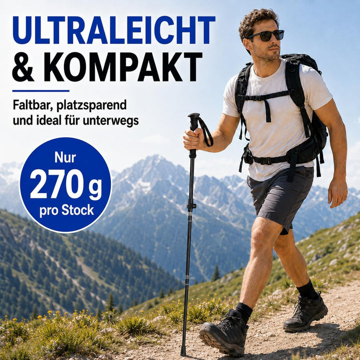 Wanderstöcke Faltbar, Nordic Walking stöcke Damen und Herren, Aluminium Trekkingstöcke Teleskop, Wan