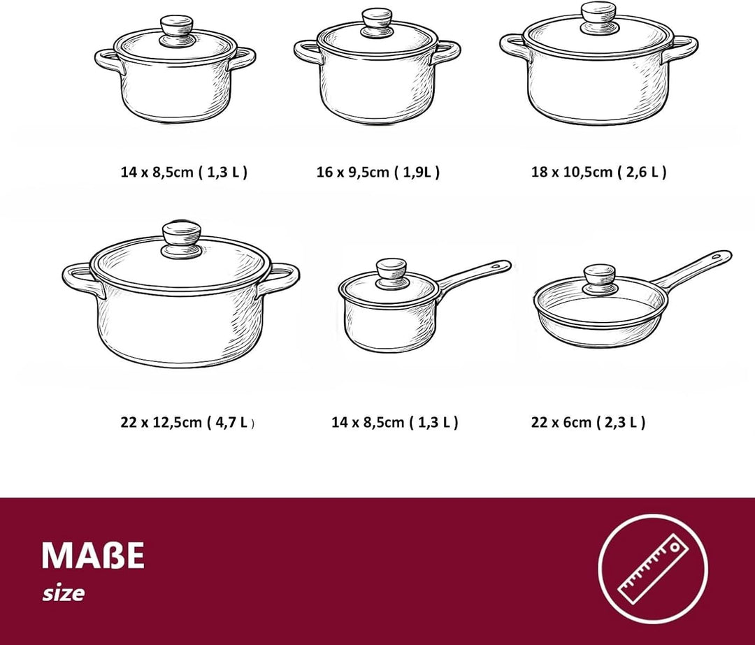 Edelstahl Topfset 12-teilig mit Glasdeckeln, induktionsgeeignet – stapelbares Kochtopf-Set mit Kapse