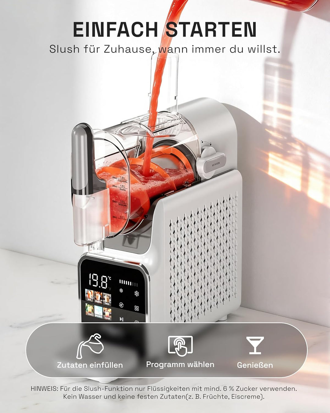 HBN Slush Maschine 2L Softeismaschine für Zuhause mit Selbstreinigende, kein Eis nötig, 6 Programme