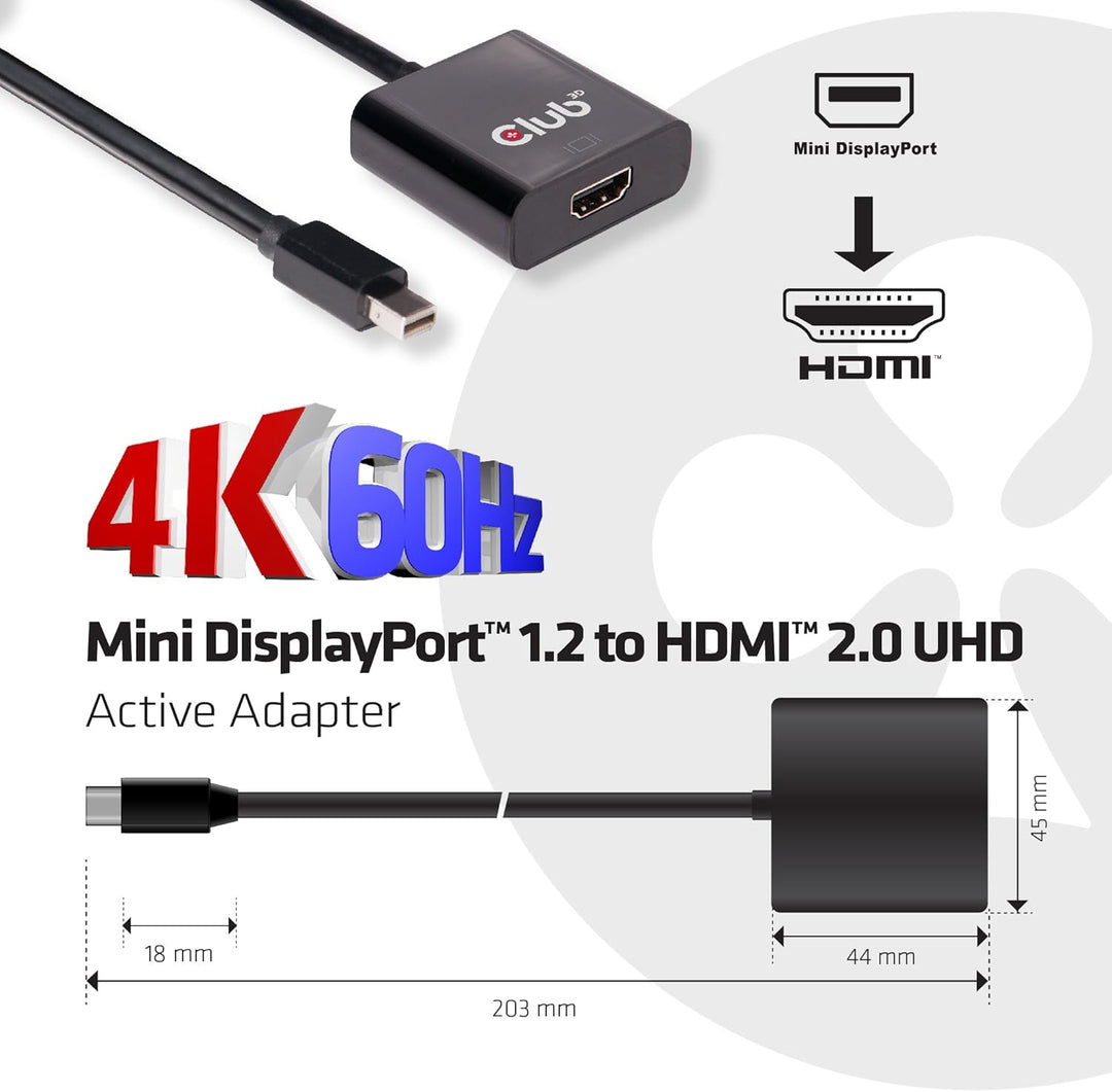 Club 3D CAC-2170 Mini Displayport 1.2 auf HDMI 2.0 UHD Aktiver Schwarz, CAC-2170
