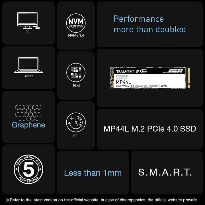 TEAMGROUP MP44L 1TB SLC Cache NVMe 1.4 PCIe Gen 4x4 M.2 2280 Laptop & Desktop SSD (R/W Geschwindigke
