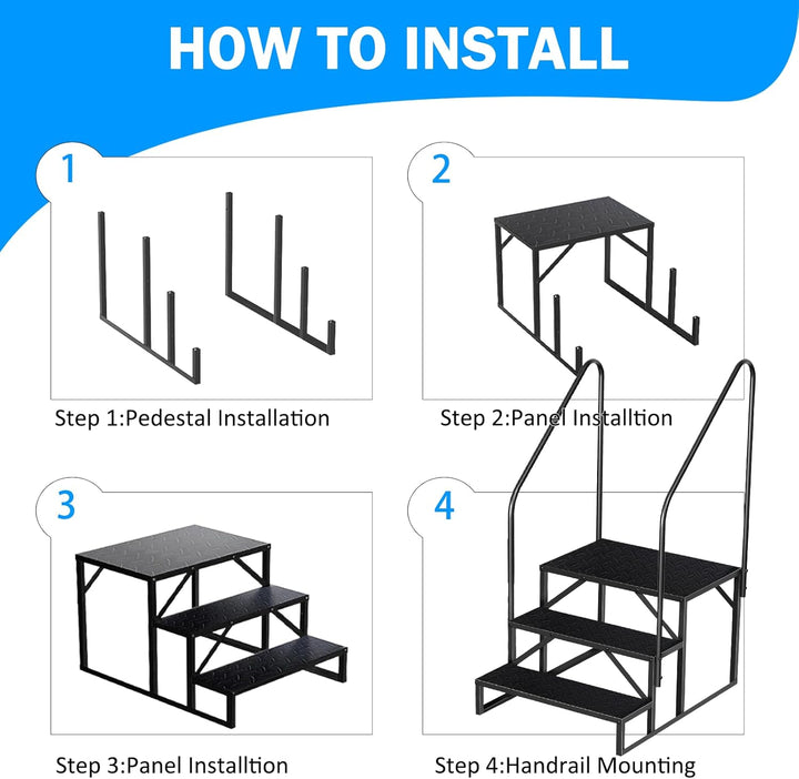 3 Stufen Trittstufe mit 2 Griff, RV Trittleiter|Poolleitern|Stufen im Freien Haustiertreppe, Standtr