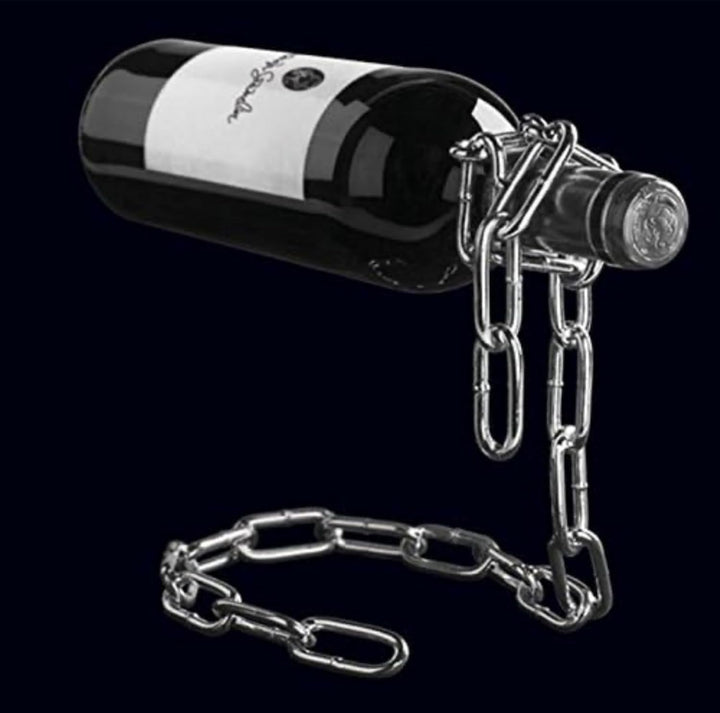 Weinflaschenhalter Kette schwebend inkl. Wein und Sektstopper - Magischer Design Weinhalter aus hoch