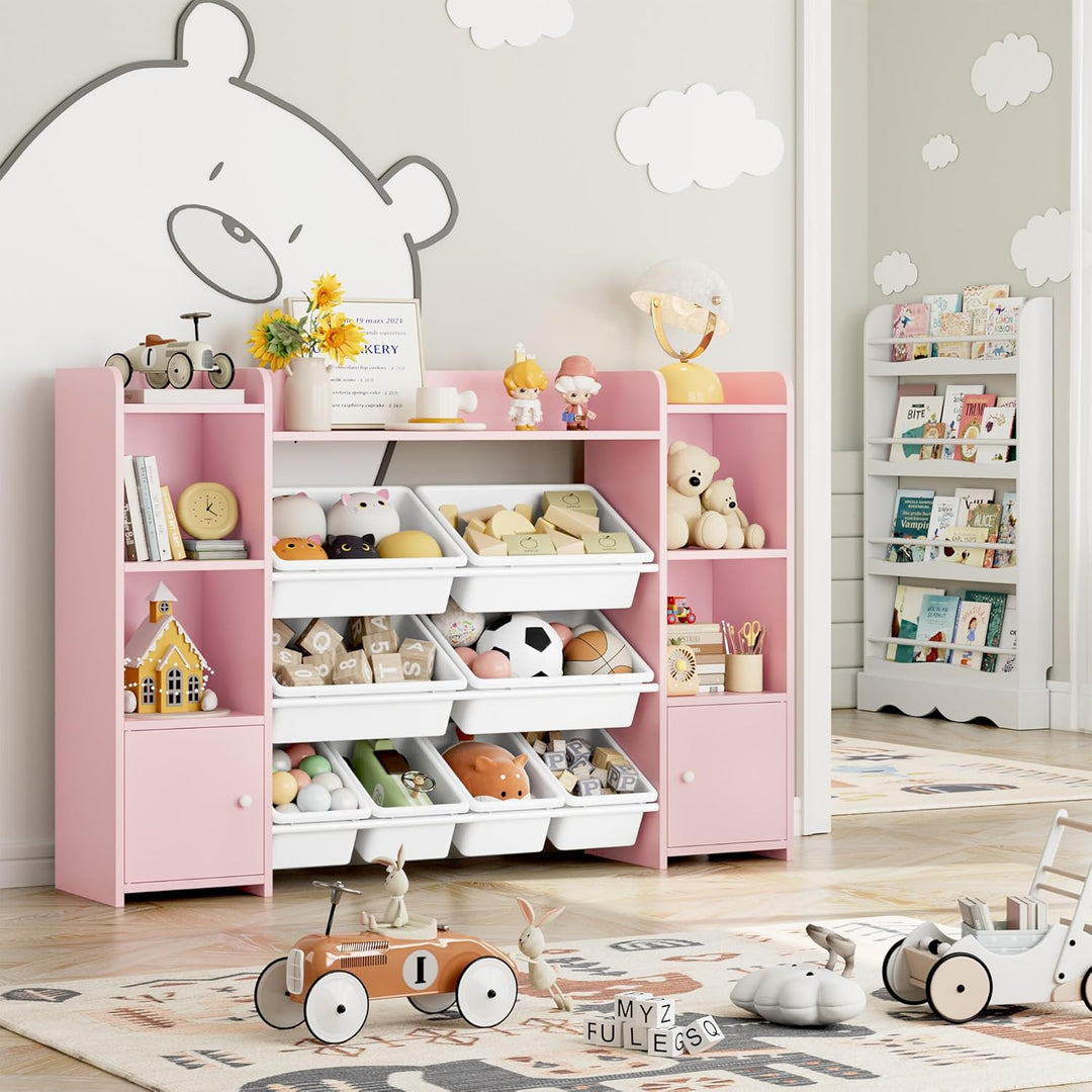 FOREHILL Kinderregal mit 8 Boxen Kinderschrank Holz Bücherregal für Kinder Aufbewahrungsbox Kinderzi