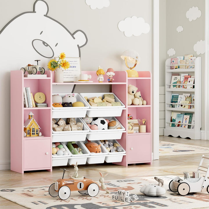 FOREHILL Kinderregal mit 8 Boxen Kinderschrank Holz Bücherregal für Kinder Aufbewahrungsbox Kinderzi