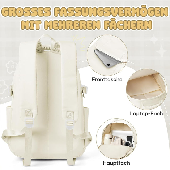 Leichter Schulrucksack Beige Teenager Mädchen Jungen Schultasche, Wasserdicht Rucksack Laptop Damen