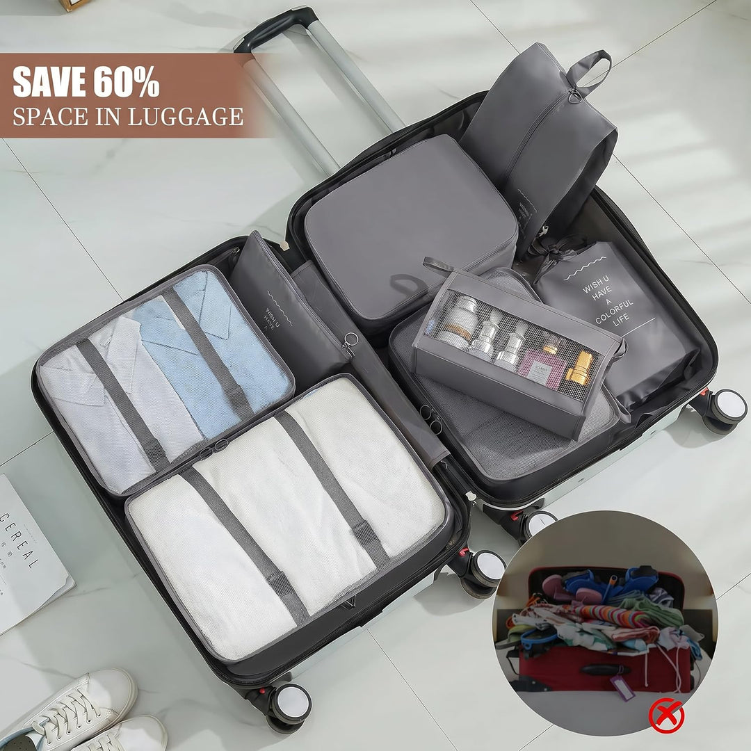 Packing Cubes 8er Set Koffer Organizer Packwürfel Set wasserdicht | Leichte Reise Packtaschen für Ko